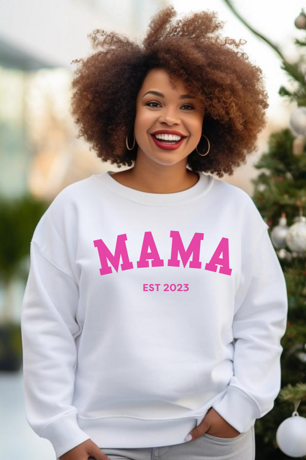 Mama Est. 2023 Varsity Sweatshirt, Pink